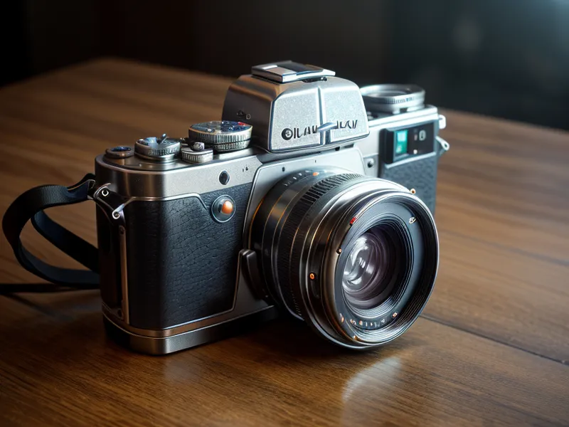 Cámara Fujifilm X-T20 junto a una carpeta de ordenador con archivos fotográficos sin organizar, antes de aplicar un sistema de gestión de archivos