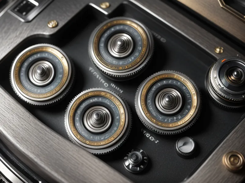 Primer plano de los diales físicos de una cámara Fujifilm X-T20 sobre madera.