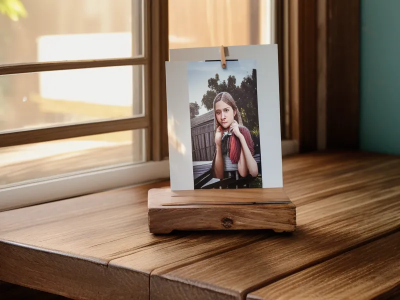 Fotografías impresas de productos y calles de Cuenca sobre una mesa de madera.