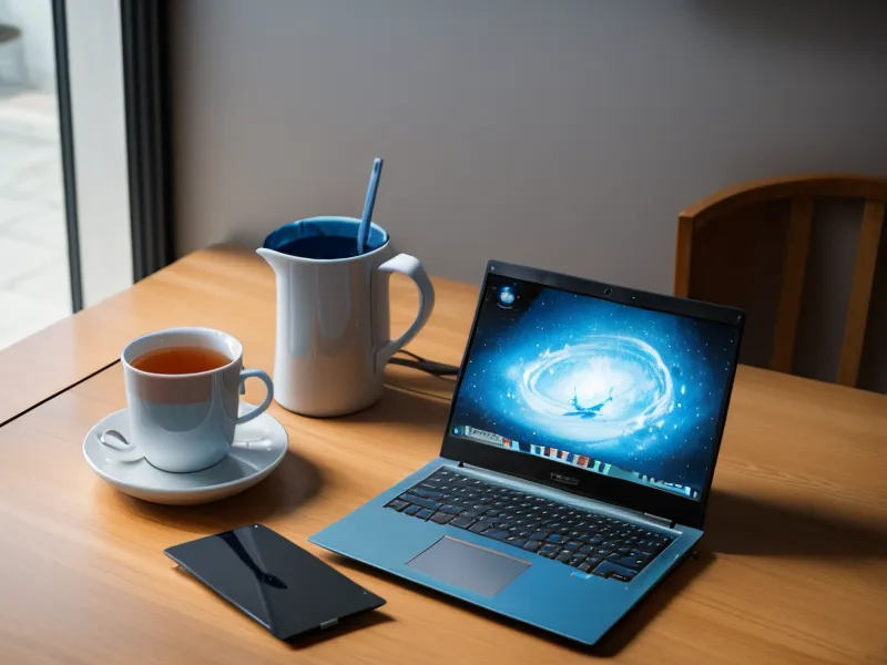 Curso online de fotografía e iluminación en una laptop, con una taza de té al lado durante una sesión de estudio en casa